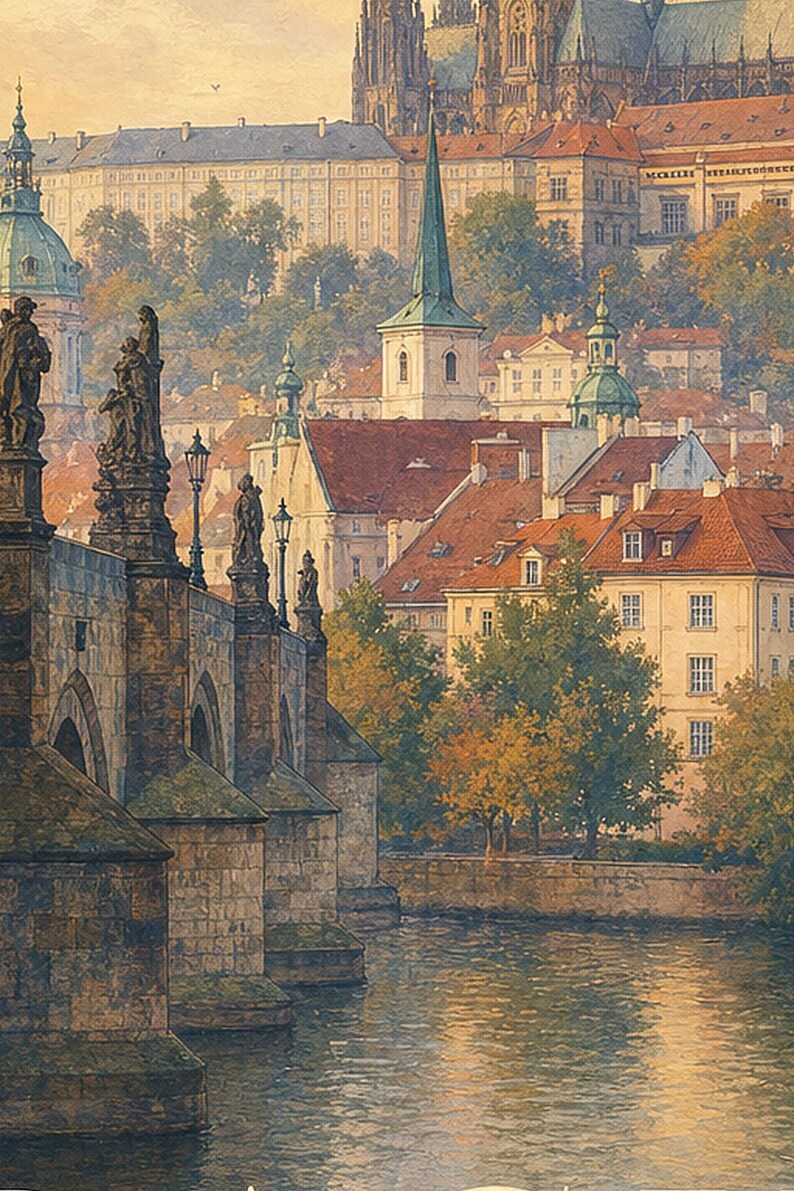 Póster de viaje de Praga | Pintura suave de la República Checa | Lámina artística con nombre de ciudad | Impreso y enviado imagen 3