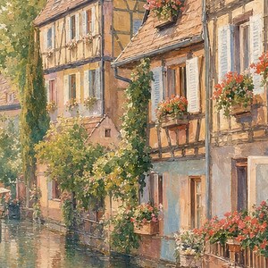 Colmar Travel Poster | Soft Painting France Wall Art | Alsace Little Venice Canal Print | Printed & Shipped image 3