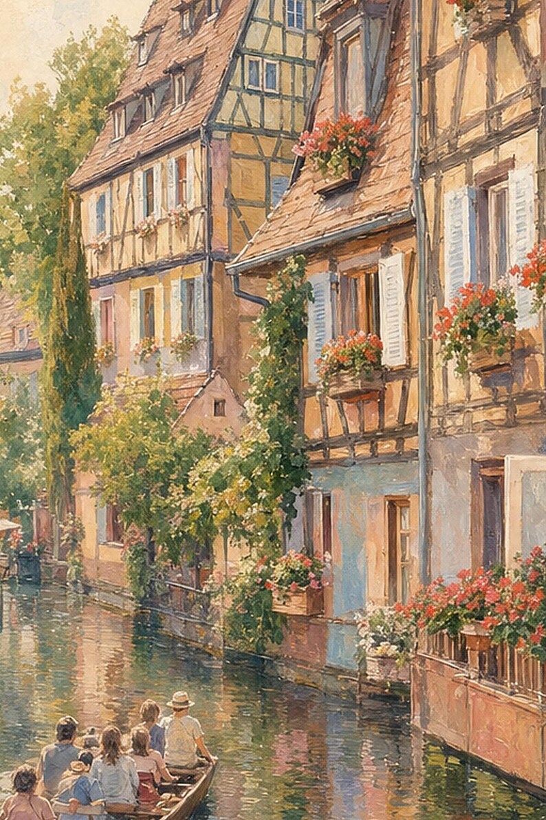 Colmar Travel Poster | Soft Painting France Wall Art | Alsace Little Venice Canal Print | Printed & Shipped image 3
