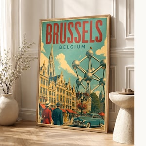 Brussels Travel Poster | Vintage Grand Place Print | Belgium Wall Art | Printed & Shipped image 1