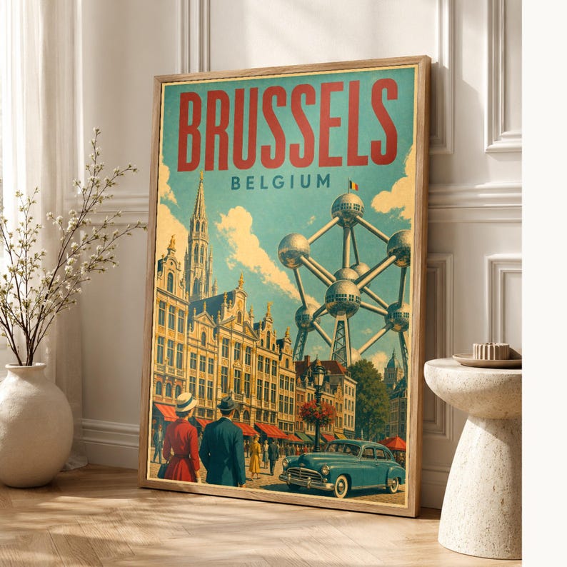 Brussels Travel Poster | Vintage Grand Place Print | Belgium Wall Art | Printed & Shipped image 1