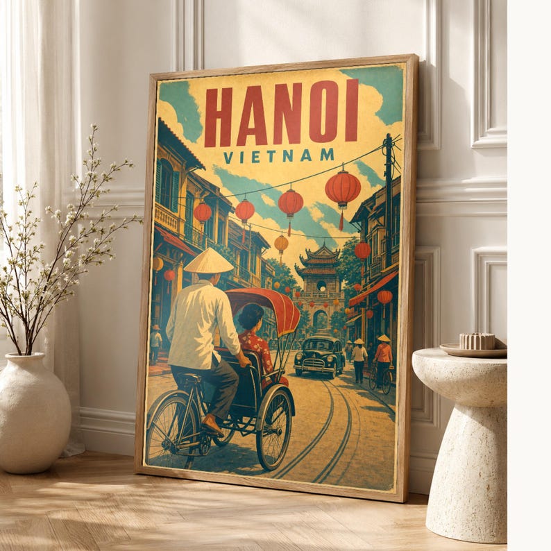Hanoi Travel Poster | Vintage Old Quarter Print | Vietnam Wall Art | Printed & Shipped image 1
