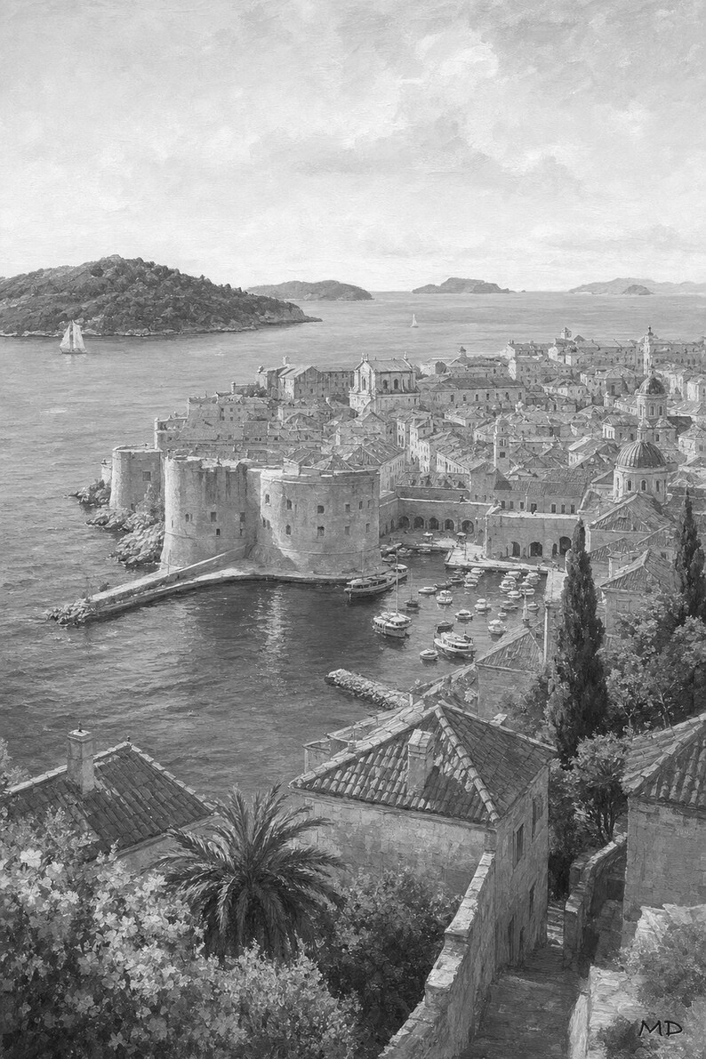 Dubrovnik Travel Poster | Soft Painting Croatia Wall Art | Adriatic Old Town Coastal Print | Printed & Shipped image 10
