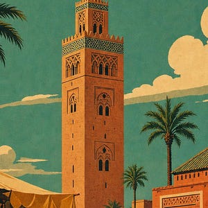 Plakat podróżniczy z Marrakeszu | Druk z targu w stylu vintage | Sztuka ścienna z Maroka | Wydruk i wysyłka zdjęcie 3