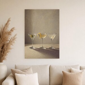 Arte de parede de produtos vidreiros Moody Martini | Do cocktail vida mínima ainda pôster | Impressão de decoração de carrinho de bar | Arte imagem 4