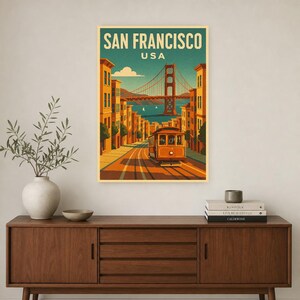 San Francisco Travel Poster | Vintage 1950s Golden Gate Print | Retro California Wall Art Print | Mid Century City Decor image 2