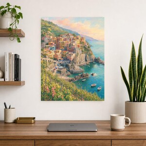 Reisposter Cinque Terre | Zachte schildering Italië Muurdecoratie | Kustprint van Manarola | Gedrukt en verzonden afbeelding 8