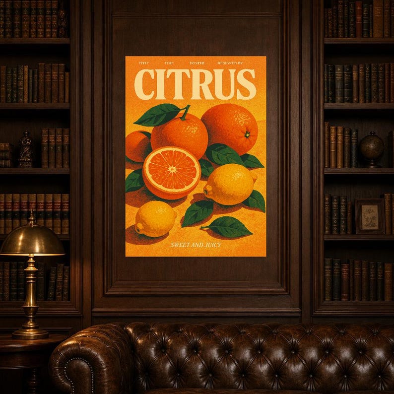 Citrus Retro Poster | Vintage 70s Wall Art Print | Aesthetic Magazine Print | Mid Century Retro Decor Gift image 4