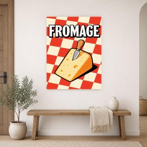 Kaas keuken kunst aan de muur print | Retro Bistro Voedselposter | Maximalistische Franse keukenprint | Eetkamerdecoratie afbeelding 14