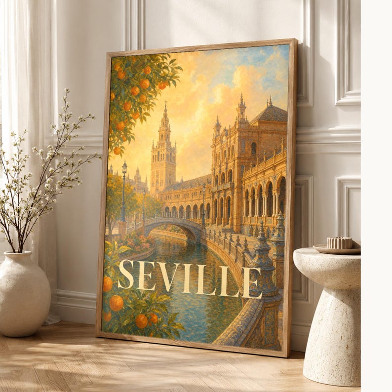 Sevilla-Reiseposter | Wandbild mit sanfter Malerei aus Spanien | Kunstdruck mit Stadtnamen | Gedruckt & Versand Bild 1