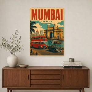 Poster di viaggio di Mumbai | Stampa vintage del portale | Arte murale indiana | Stampato e spedito immagine 2