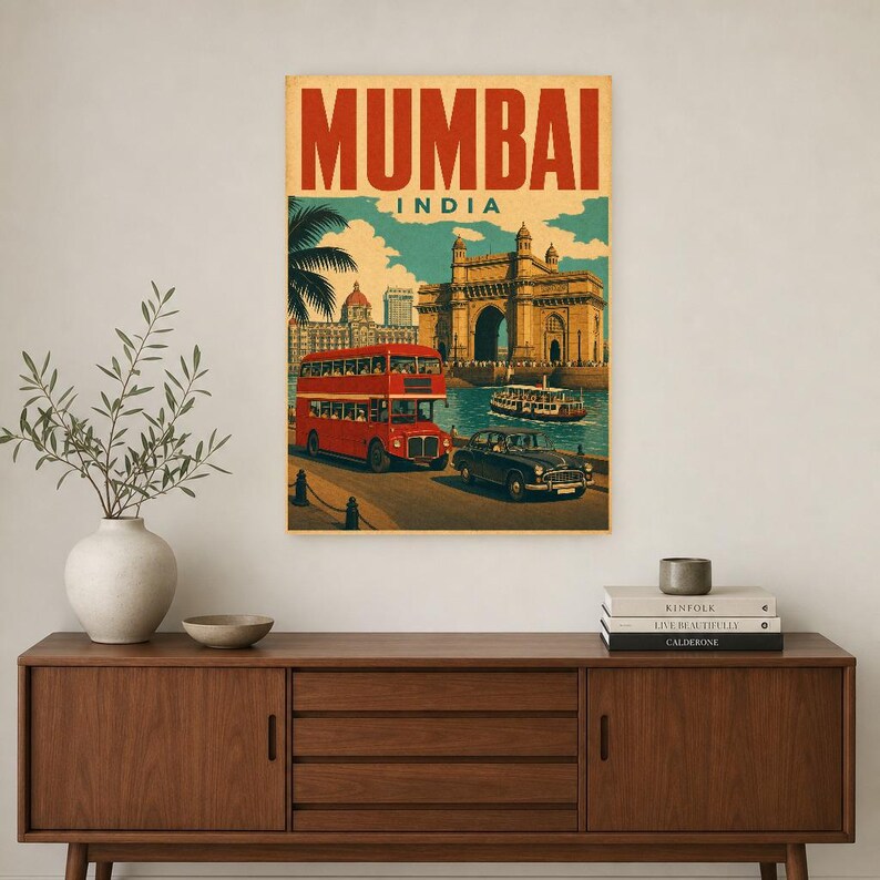 Poster di viaggio di Mumbai | Stampa vintage del portale | Arte murale indiana | Stampato e spedito immagine 2