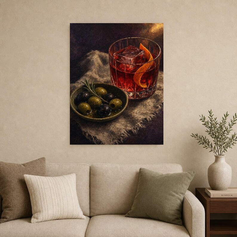 Red Negroni Olives Wall Art Print | Moody Aperitivo Still Life Poster | Bar Cart Decor Print | Cocktail Wall Art image 9