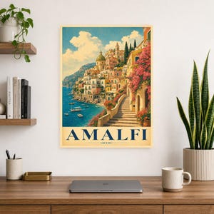 Amalfi Coast Wall Art Print | Italian Village Travel Poster | Positano Pastel Houses Print | Vintage Dolce Vita Decor | Mediterranean Art image 8