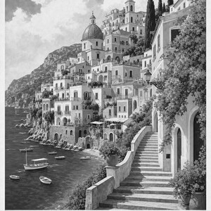 Amalfi Coast Wall Art Print | Italian Village Travel Poster | Positano Pastel Houses Print | Vintage Dolce Vita Decor | Mediterranean Art image 10