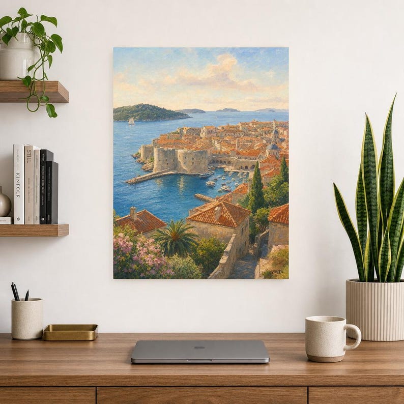 Dubrovnik Travel Poster | Soft Painting Croatia Wall Art | Adriatic Old Town Coastal Print | Printed & Shipped image 8