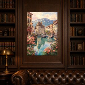 Annecy Travel Poster | Soft Painting France Wall Art | Venice of the Alps Canal Print | Printed & Shipped image 5
