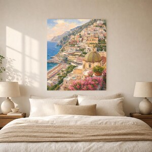 Positano reisposter | Zachte schildering Amalfikust print | Italiaanse muurdecoratie | Kustdecoratie | Gedrukt en verzonden afbeelding 6