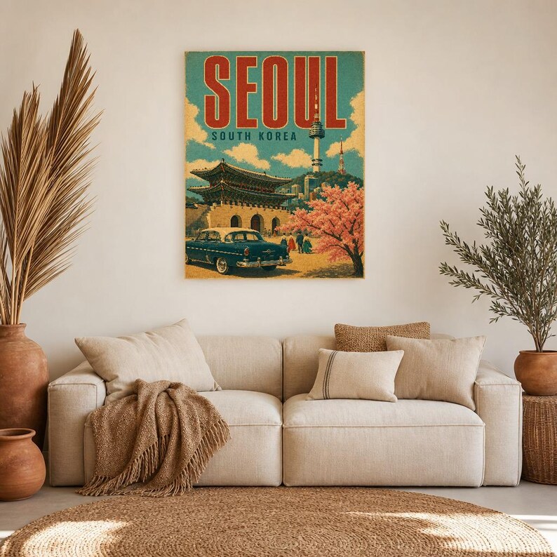 Pôster de viagem de Seul | Impressão vintage de palácio | Arte de parede da Coreia do Sul | Impresso e enviado imagem 7