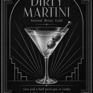 Olive Green Art Deco Dirty Martini Recipe Wall Art Print | Gold Cocktail Recipe Poster | Bar Cart Decor Print | Kitchen Wall Art image 10