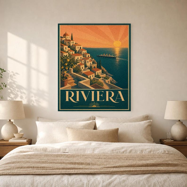 Teal Art Deco Travel Wall Art | Amalfi Riviera Poster | Coastal Gallery Print image 6