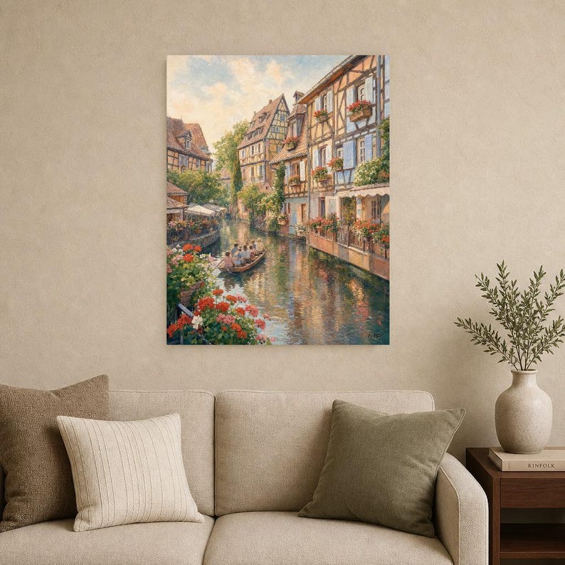 Colmar Travel Poster | Soft Painting France Wall Art | Alsace Little Venice Canal Print | Printed & Shipped image 9