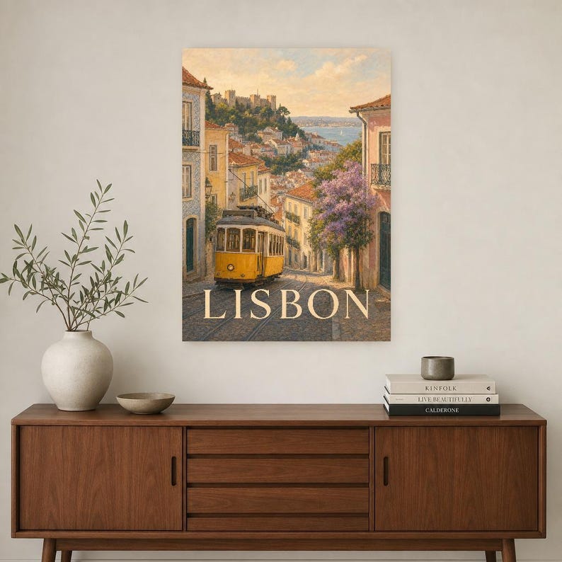 Lisbon Travel Poster | Soft Painting Portugal Wall Art | Named City Art Print | Printed & Shipped image 2