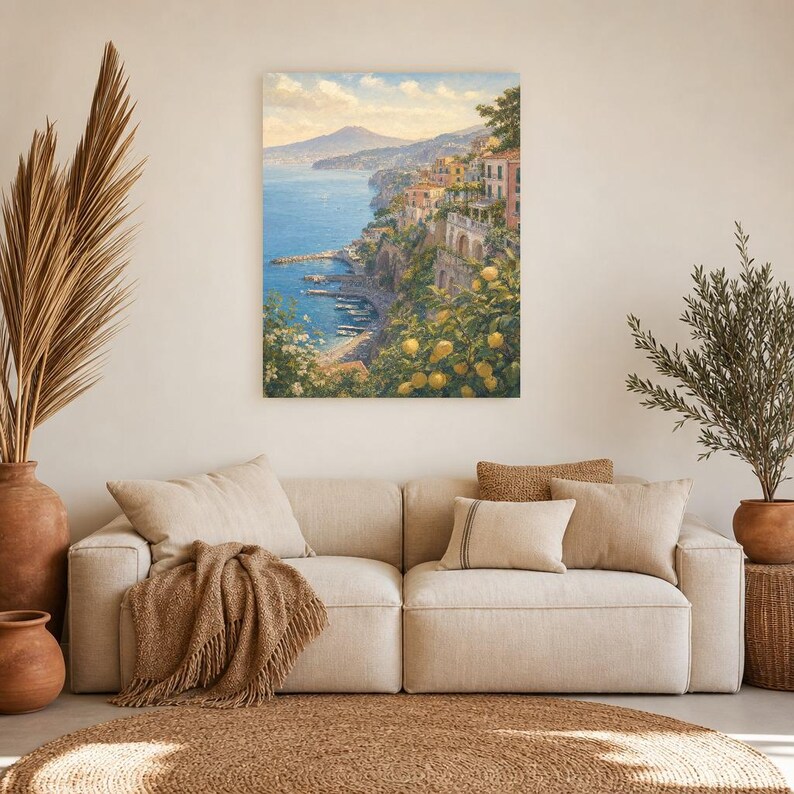 Sorrento Travel Poster | Soft Painting Italy Wall Art | Bay of Naples Coastal Print | Printed & Shipped image 7