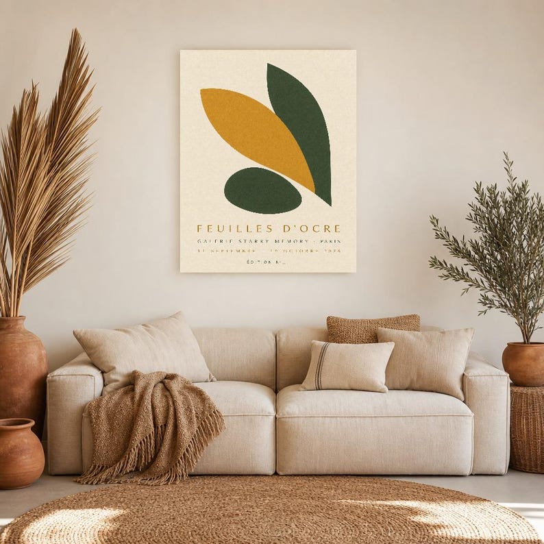 Ocher Leaves | Abstract Wall Art | Modern Gallery Poster | Ocher and Green Minimalist Print | Printed & Shipped image 7