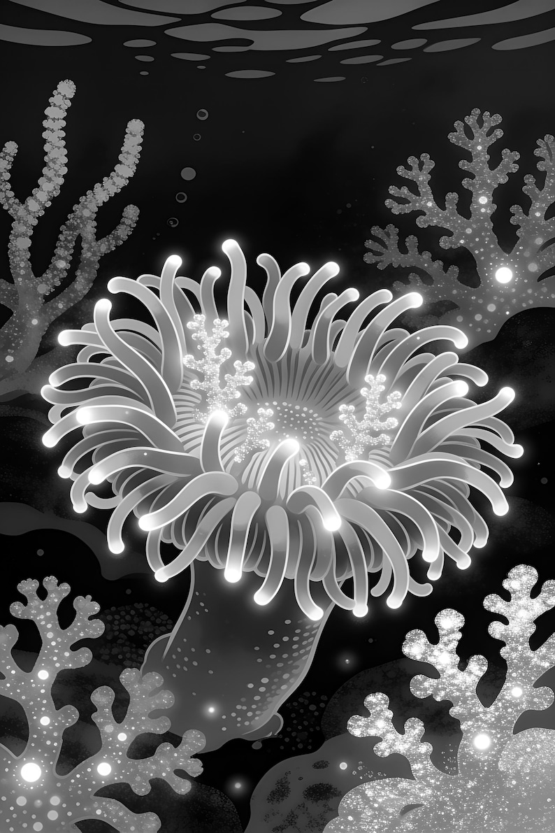 Bioluminescent Sea Anemone Poster | Deep Sea Ocean Bathroom Wall Art Print | Dark Coastal Night Print image 17