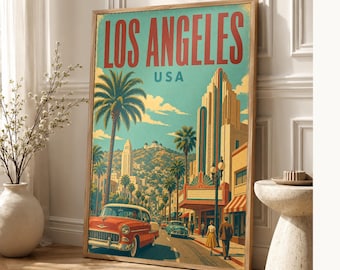 Los Angeles Travel Poster | Vintage Palms Print | USA Wall Art | Printed & Shipped