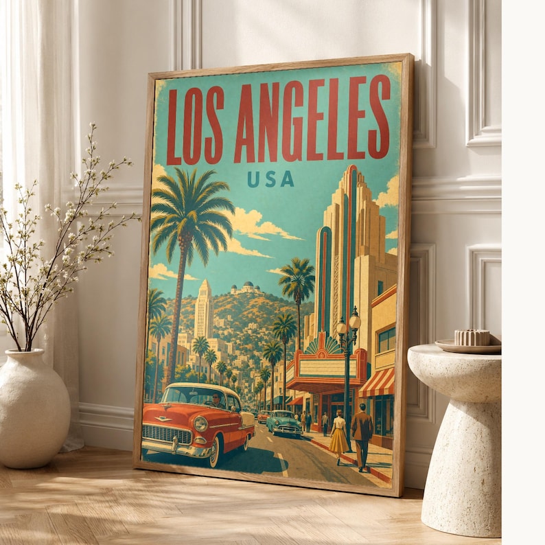 Los Angeles Travel Poster | Vintage Palms Print | USA Wall Art | Printed & Shipped image 1
