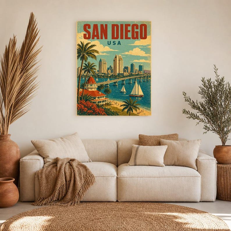 San Diego Travel Poster | Vintage 1950s Bay Print | Retro California Wall Art | Mid Century City Decor image 7