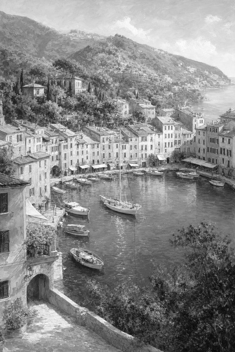 Pôster de viagem de Portofino | Pintura suave para decoração de parede da Itália | Impressão do porto da Riviera Italiana | Impresso e enviado imagem 10