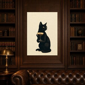 Black Cat Martini Wall Art Print | Espresso Martini Poster | Bar Cart Print | Quirky Black Cat Club Kitchen Decor image 5
