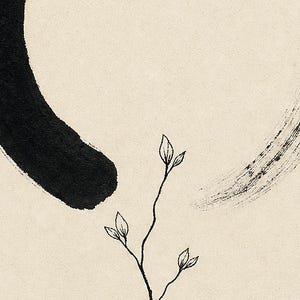 Zen Enso and Branch Japandi Wall Art Print | Mono Line Ink Print | Wabi Sabi Cream Poster Decor image 3