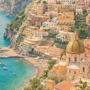 Amalfi Coast Travel Poster | Soft Painting Italy Wall Art | Mediterranean Coastal Print | Printed & Shipped image 3