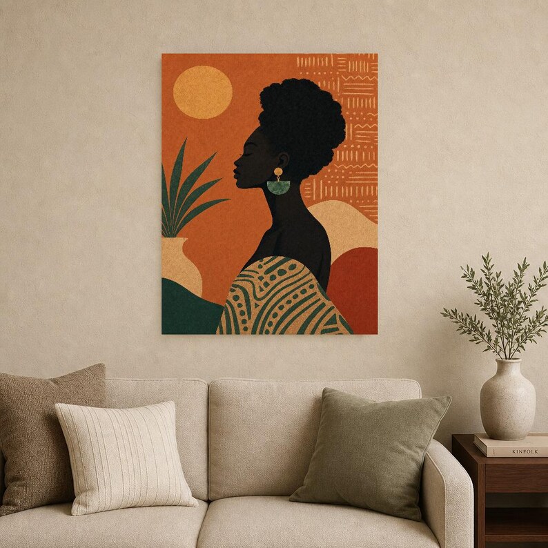Afrohemian Wall Art Print | African Bohemian Woman Silhouette Poster | Earth Tones Boho Decor | Terracotta Ocher Modern Tribal Art image 9