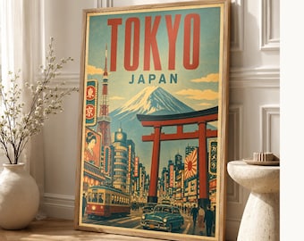 Tokyo Travel Poster | Vintage Mount Fuji Print | Japanese Wall Art | Printed & Shipped