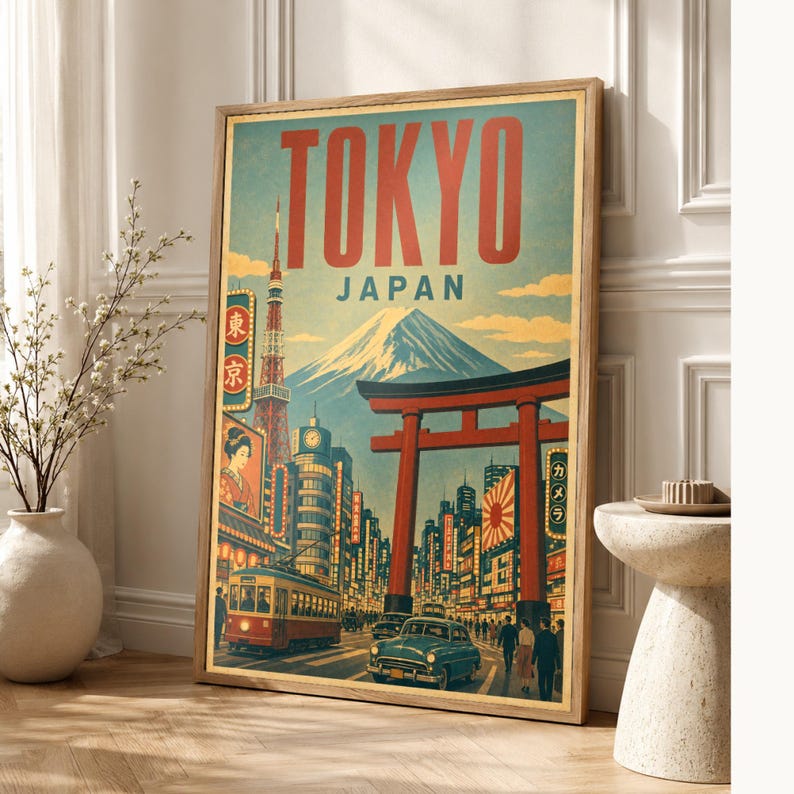 Tokio-Reiseposter | Vintage-Druck des Berges Fuji | Japanische Wandkunst | Gedruckt & Versand Bild 1