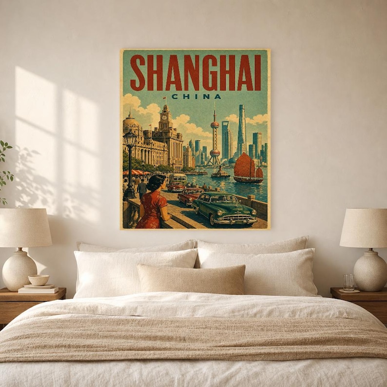 Shanghai Travel Poster | Vintage The Bund Print | China Wall Art | Printed & Shipped image 6