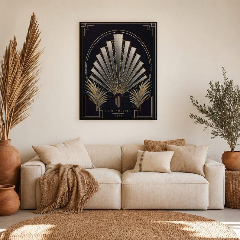 Neo Art Deco Wall Art Print | Plum and Chrome Geometric Arch Poster | Modern Art Deco Revival | Luxury Living Room Decor image 7