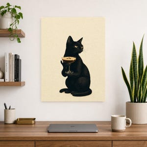 Black Cat Martini Wall Art Print | Espresso Martini Poster | Bar Cart Print | Quirky Black Cat Club Kitchen Decor image 8
