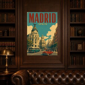Póster de viaje de Madrid | Lámina vintage de la Gran Vía | Decoración de pared de España | Impreso y enviado imagen 5
