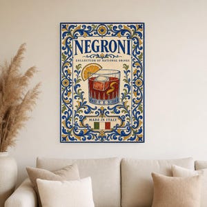 Negroni Cocktail Tile Wall Art Print | Italy National Drink Poster | Azulejo Bar Cart Print | Maiolica Kitchen Decor image 4