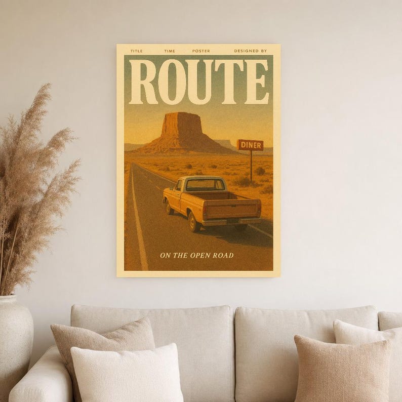 Routeretro-poster | Vintage jaren '70 kunst aan de muur afdrukken | Esthetische tijdschriftafdruk | Halverwege de eeuw retro decor cadeau afbeelding 5