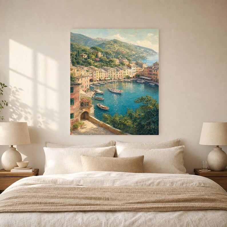Pôster de viagem de Portofino | Pintura suave para decoração de parede da Itália | Impressão do porto da Riviera Italiana | Impresso e enviado imagem 6