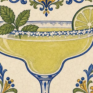 Margarita Cocktail Tile Wall Art Print | Mexico National Drink Poster | Azulejo Bar Cart Print | Maiolica Kitchen Decor image 3