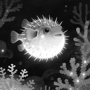 Bioluminescent Pufferfish Poster | Deep Sea Ocean Bathroom Wall Art Print | Dark Coastal Night Print image 17