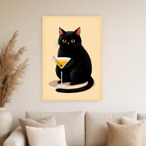 Black Cat Cocktail Wall Art | Funny Martini Bar Cart Poster | Retro Kitchen Bar Print image 3